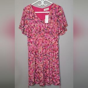 Daily Story Pink Floral Dress Ruffle Sleeve Tie Waist NWT M